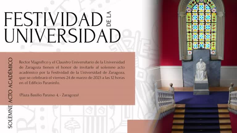 Invitación al solemne acto académico de la Festividad de la Universidad de Zaragoza